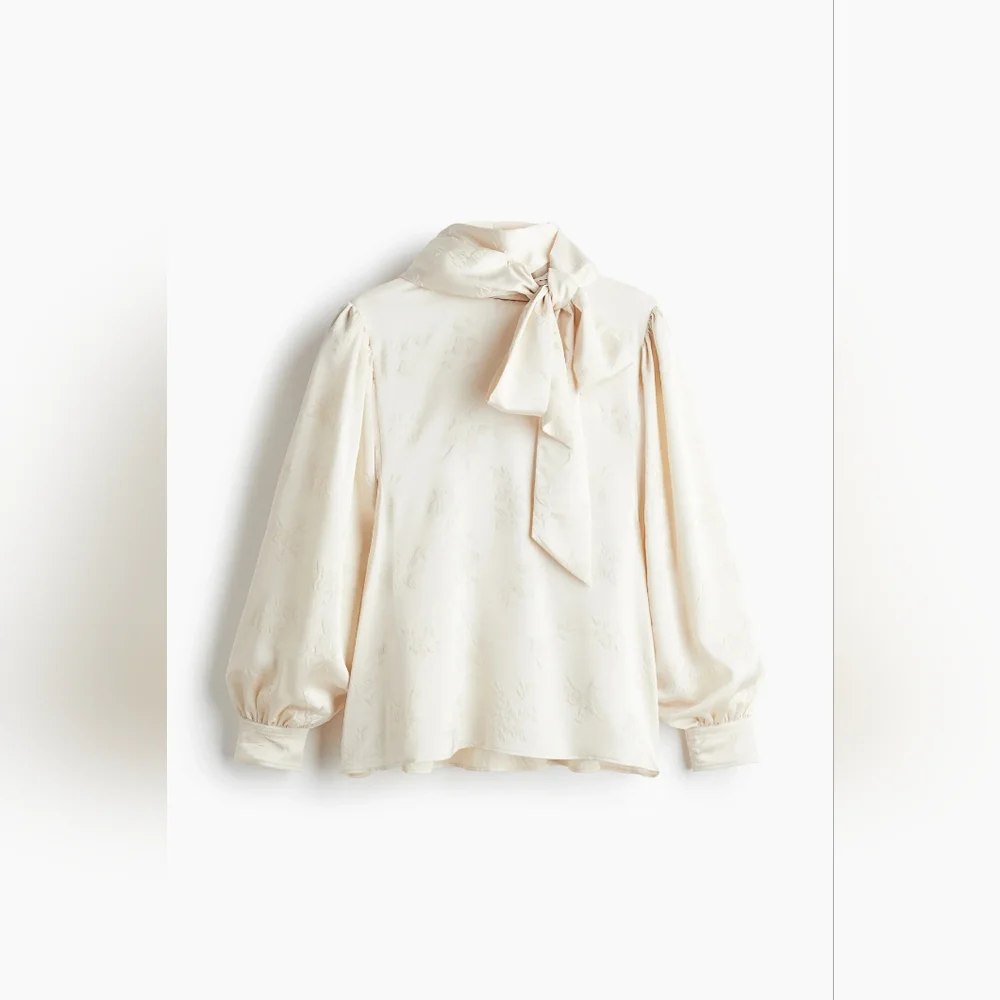 H&M Satin Jaquard Tie Neck Blouse - Picture 6 of 16